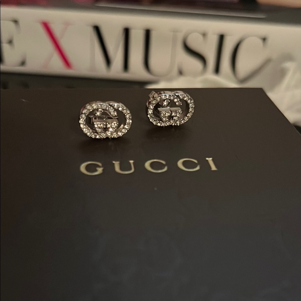 Gucci Silver GG Crystal Earrings